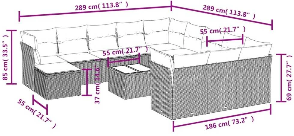 Sofa Sofos komplektas su pagalvėlėmis, 13 dalių, smėlio, poliratanas
