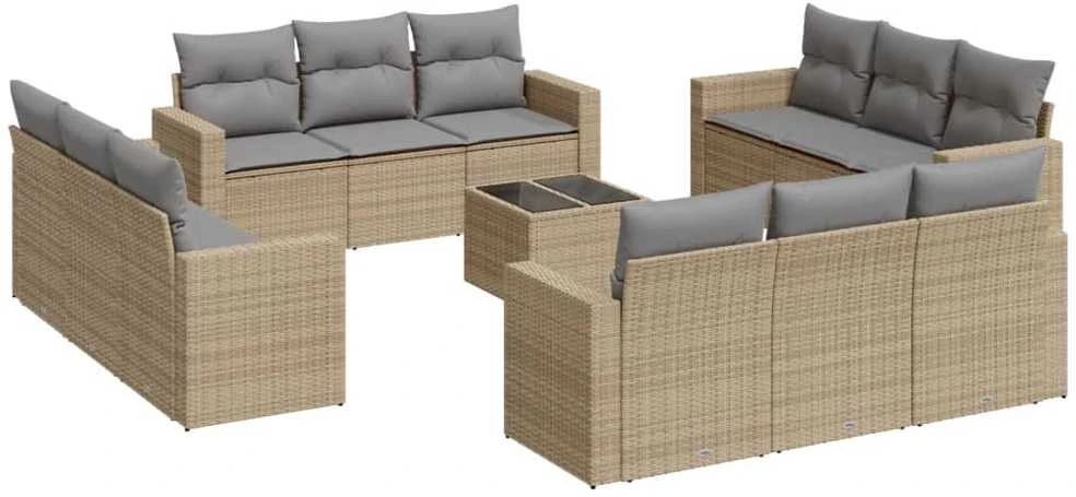 Sofa Sofos komplektas su pagalvėlėmis, 13 dalių, smėlio, poliratanas