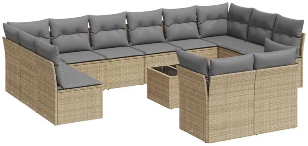 Sofa Sofos komplektas su pagalvėlėmis, 13 dalių, smėlio, poliratanas
