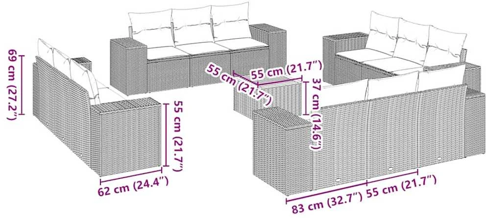 Lauko baldų komplektas Sofos komplektas su pagalvėlėmis, 13 dalių, juodas, poliratanas