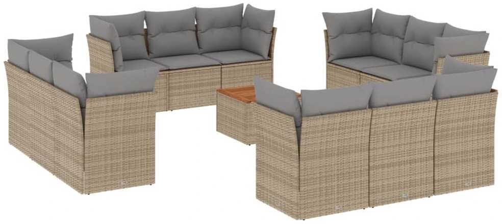 Sofa Sofos komplektas su pagalvėlėmis, 13 dalių, smėlio, poliratanas