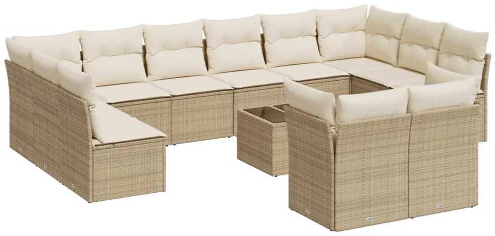 Sofa Sofos komplektas su pagalvėlėmis, 13 dalių, smėlio, poliratanas