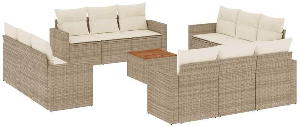 Sofa Sofos komplektas su pagalvėlėmis, 13 dalių, smėlio, poliratanas