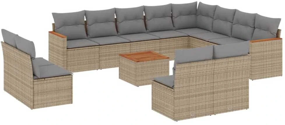 Sofa Sofos komplektas su pagalvėlėmis, 13 dalių, smėlio, poliratanas