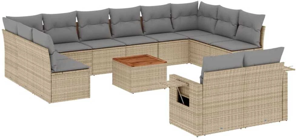 Sofa Sofos komplektas su pagalvėlėmis, 13 dalių, smėlio, poliratanas