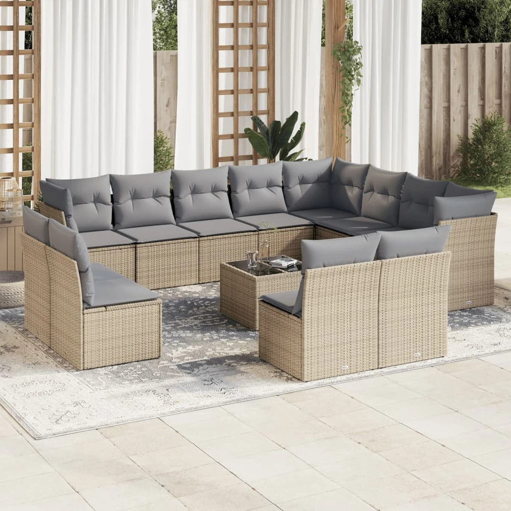 Sofa Sofos komplektas su pagalvėlėmis, 13 dalių, smėlio, poliratanas
