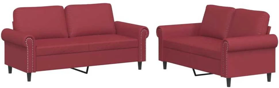 Sofa Sofos komplektas su pagalvėlėmis, 2 dalių, vyno, dirbtinė oda