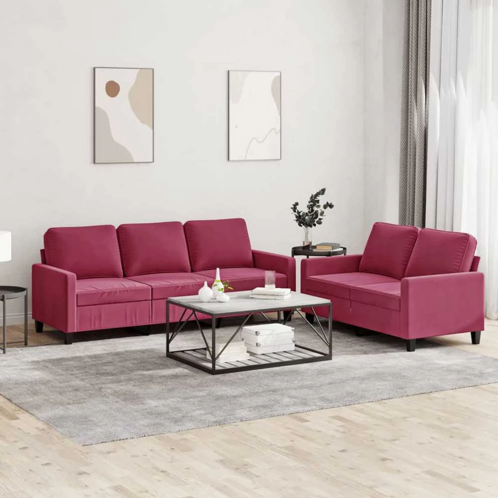 Sofa Sofos komplektas su pagalvėlėmis, 2 dalių, vyno, aksomas
