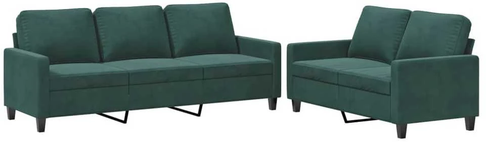 Sofa Sofos komplektas su pagalvėlėmis, 2 dalių, žalias, aksomas