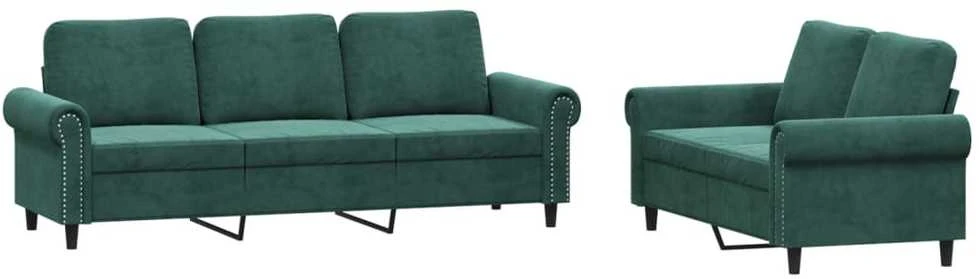 Sofa Sofos komplektas su pagalvėlėmis, 2 dalių, žalias, aksomas