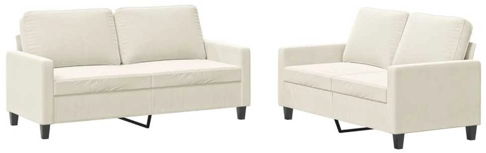 Sofa Sofos komplektas su pagalvėlėmis, 2 dalių, kreminis, aksomas