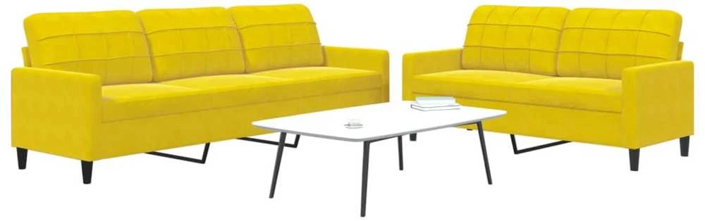 Sofa Sofos komplektas su pagalvėlėmis, 2 dalių, geltonas, aksomas