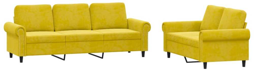 Sofa Sofos komplektas su pagalvėlėmis, 2 dalių, geltonas, aksomas