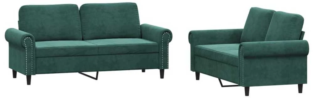 Sofa Sofos komplektas su pagalvėlėmis, 2 dalių, žalias, aksomas