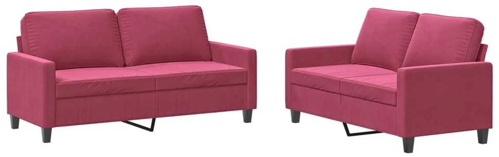 Sofa Sofos komplektas su pagalvėlėmis, 2 dalių, vyno, aksomas