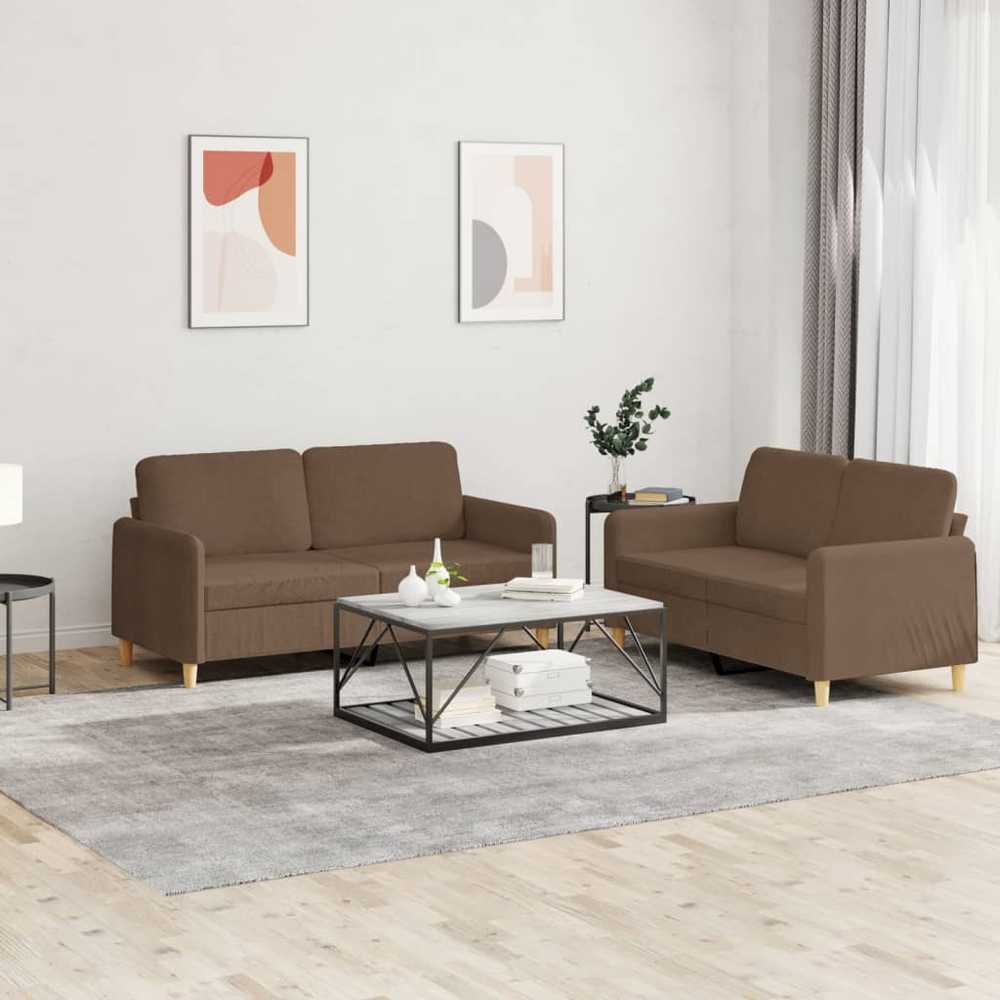 Sofa Sofos komplektas su pagalvėlėmis, 2 dalių, rudas, audinys