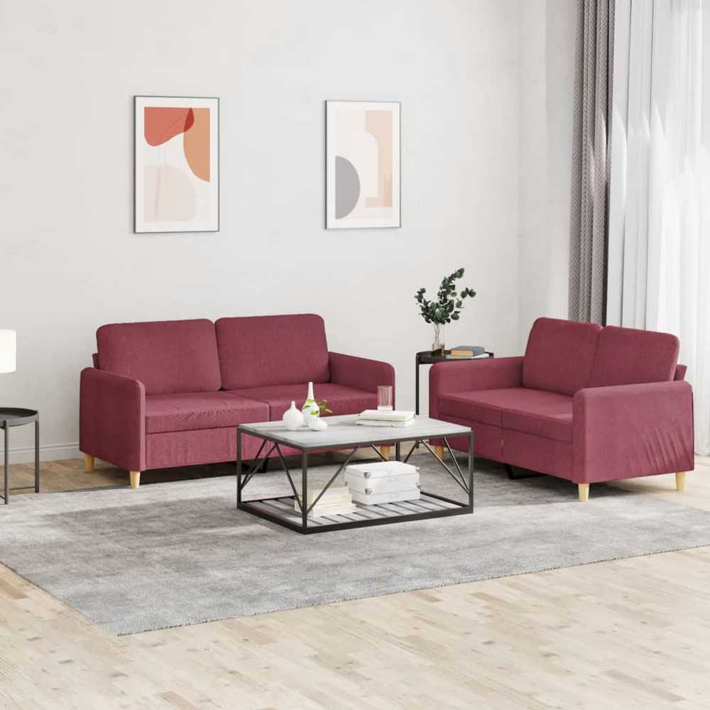 Sofa Sofos komplektas su pagalvėlėmis, 2 dalių, vyno, audinys