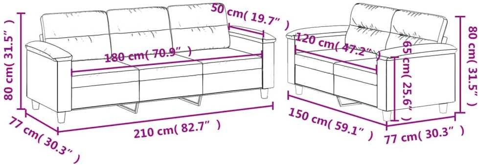 Sofa Sofos komplektas su pagalvėlėmis, 2 dalių, kreminis, audinys