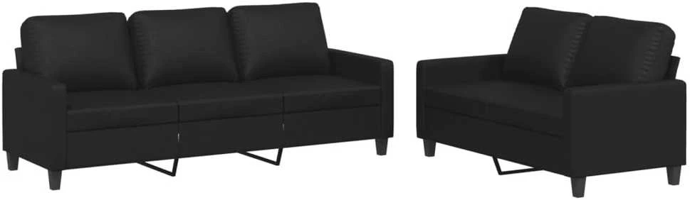 Sofa Sofos komplektas su pagalvėlėmis, 2 dalių, juodas, dirbtinė oda