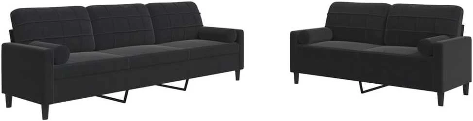Sofa Sofos komplektas su pagalvėlėmis, 2 dalių, juodas, aksomas