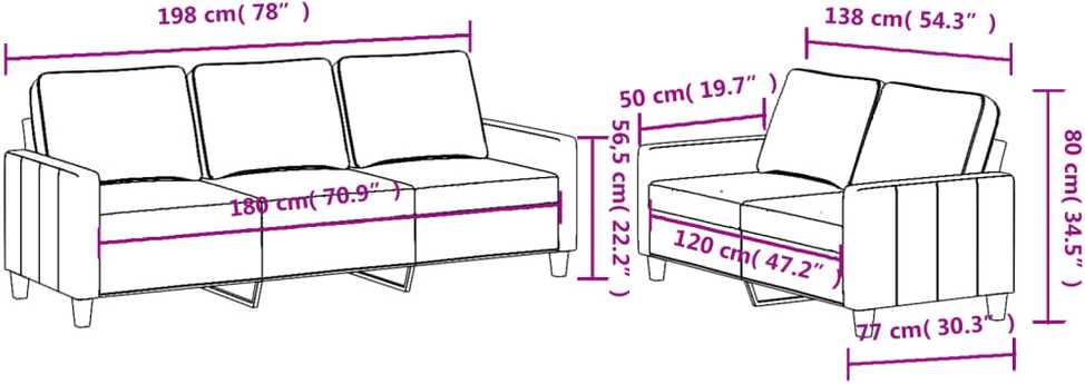 Sofa Sofos komplektas su pagalvėlėmis, 2 dalių, pilkas, audinys