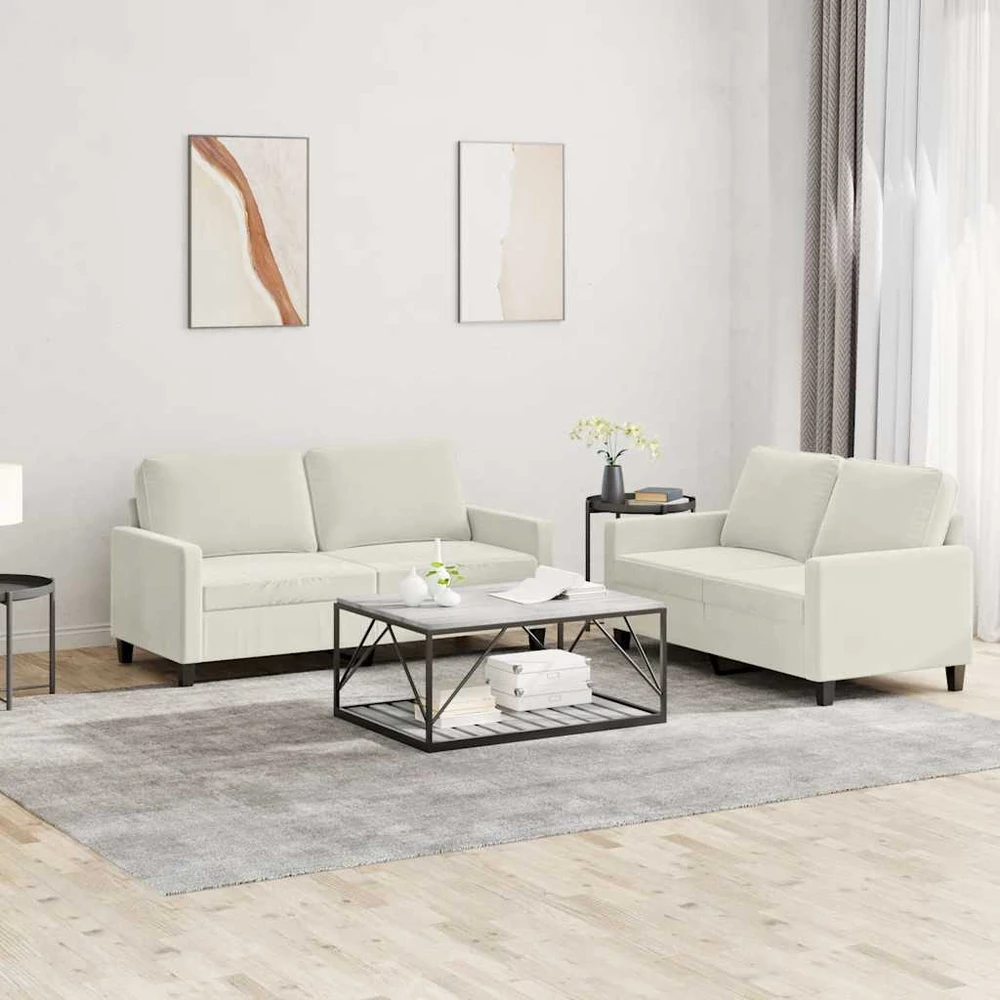 Sofa Sofos komplektas su pagalvėlėmis, 2 dalių, kreminis, aksomas