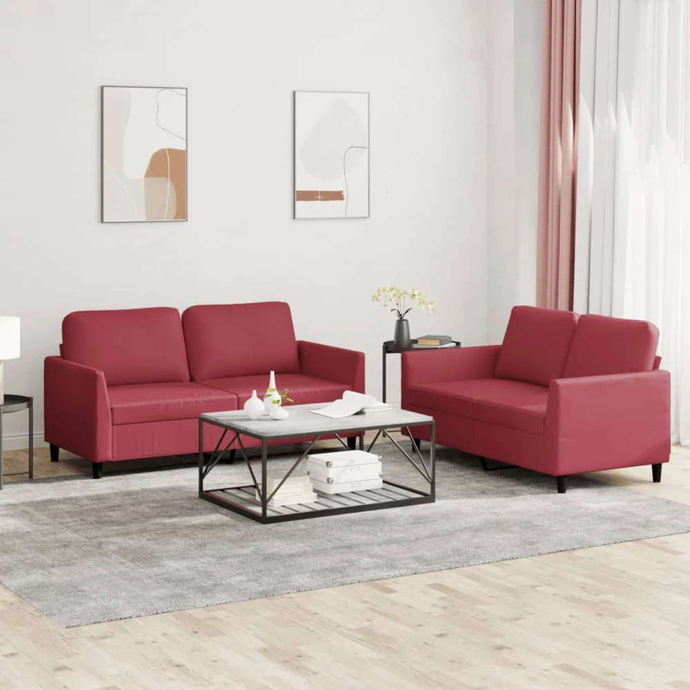 Sofa Sofos komplektas su pagalvėlėmis, 2 dalių, vyno, dirbtinė oda