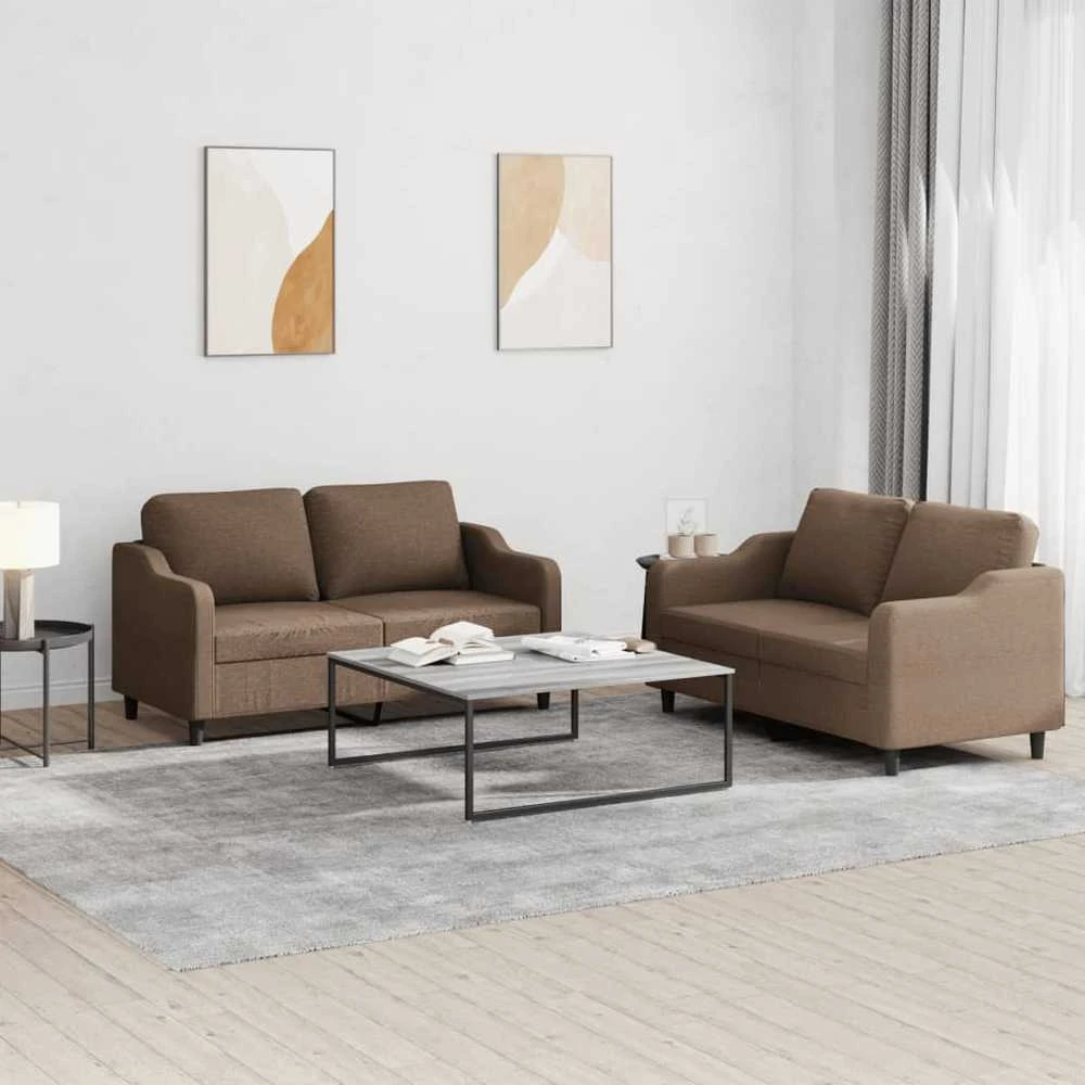 Sofa Sofos komplektas su pagalvėlėmis, 2 dalių, rudas, audinys