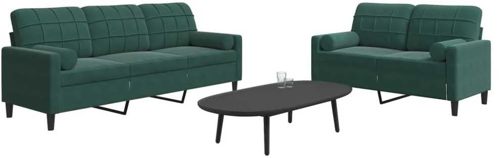 Sofa Sofos komplektas su pagalvėlėmis, 2 dalių, žalias, aksomas