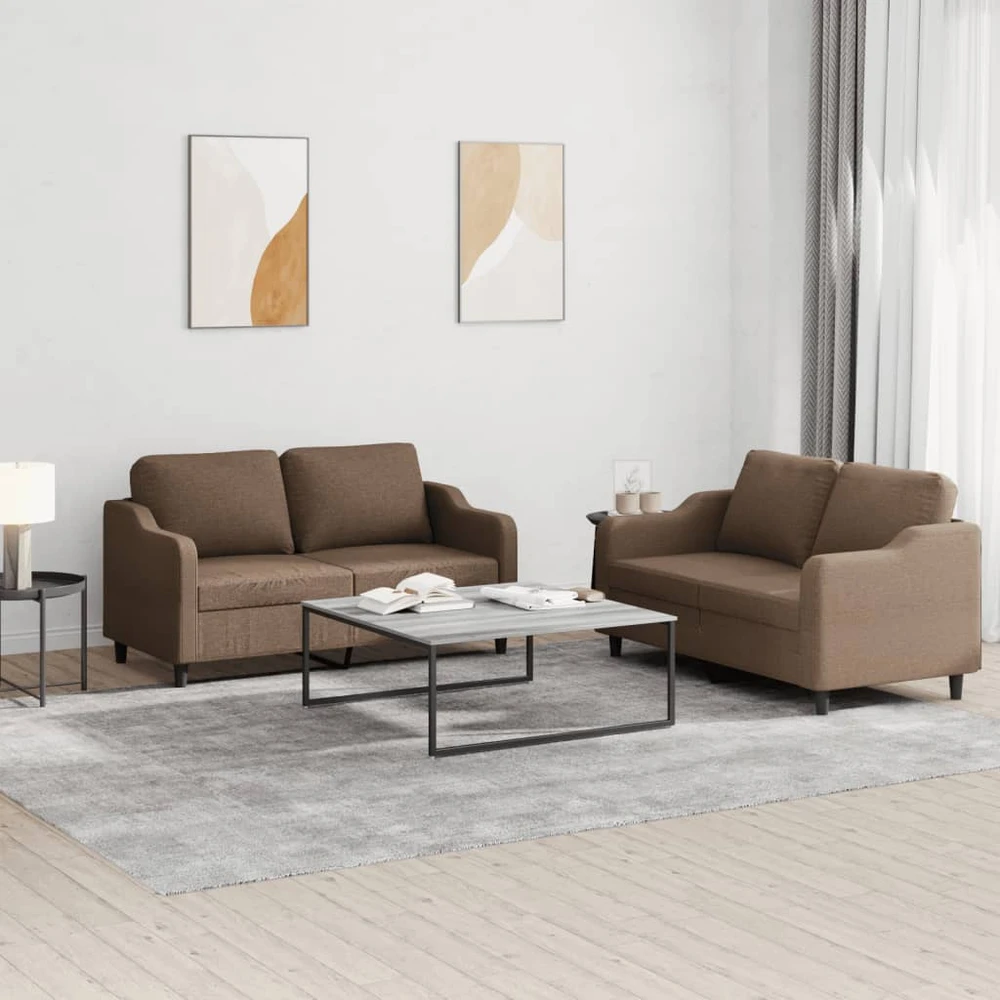 Sofa Sofos komplektas su pagalvėlėmis, 2 dalių, rudas, audinys