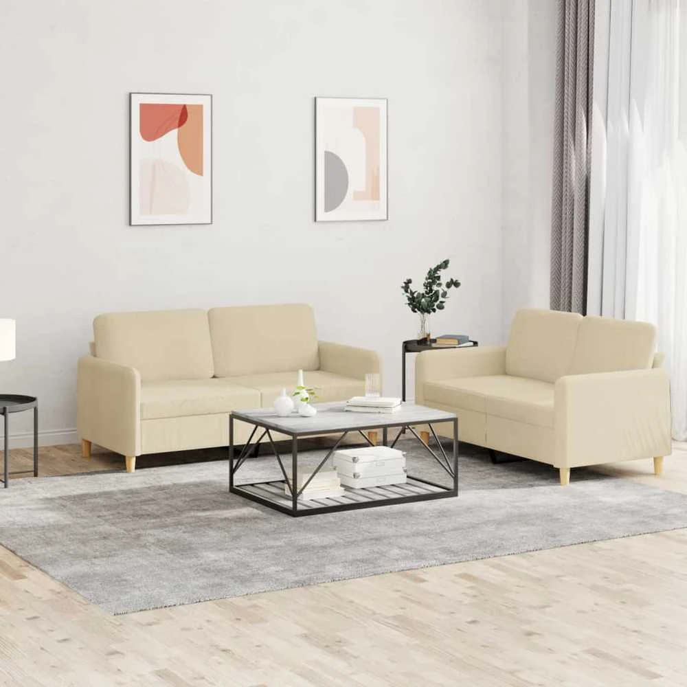 Sofa Sofos komplektas su pagalvėlėmis, 2 dalių, kreminis, audinys
