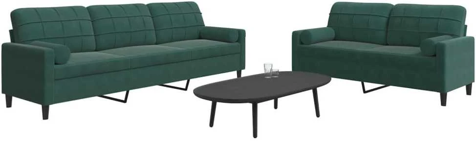 Sofa Sofos komplektas su pagalvėlėmis, 2 dalių, žalias, aksomas