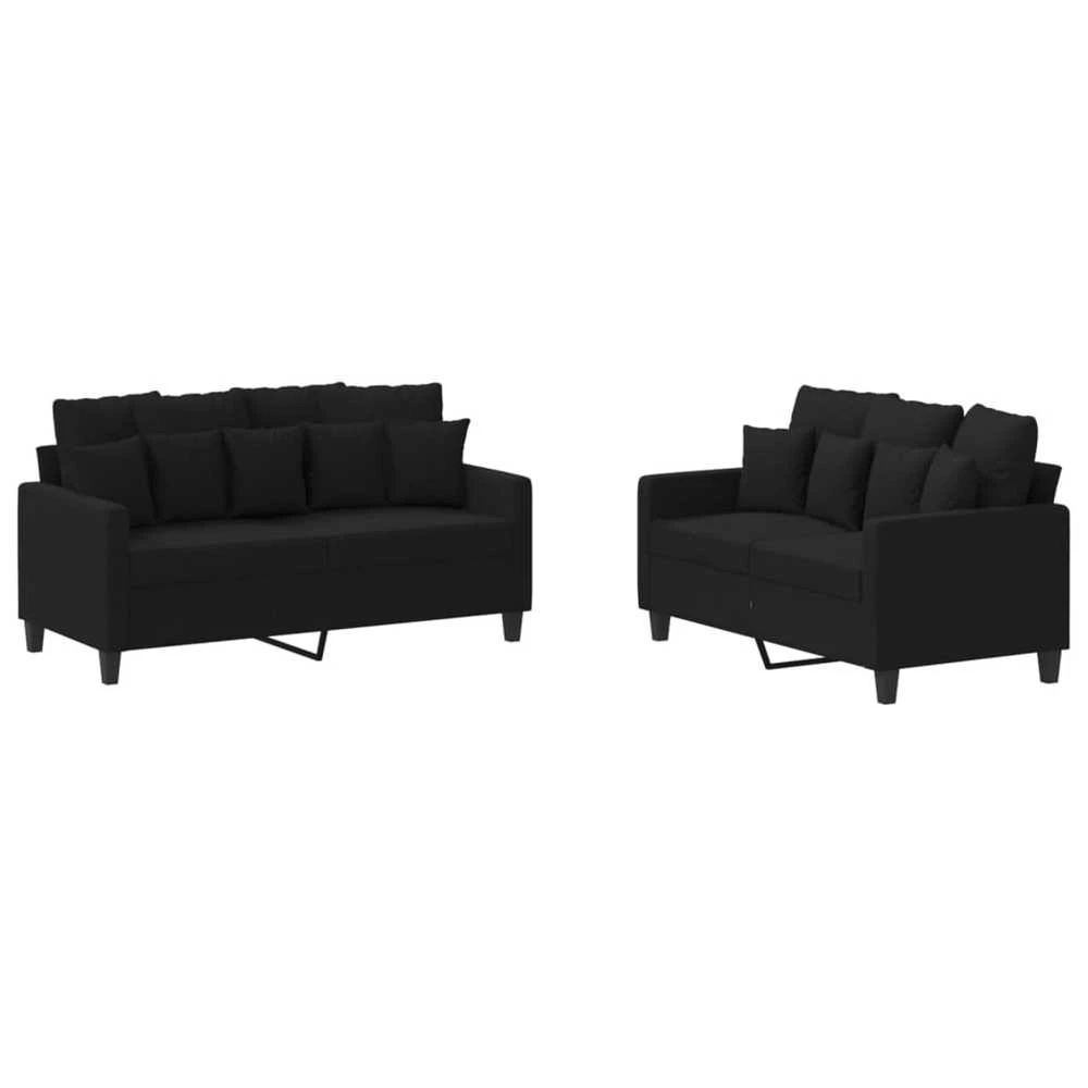 Sofa Sofos komplektas su pagalvėlėmis, 2 dalių, juodas, audinys