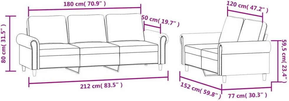 Sofa Sofos komplektas su pagalvėlėmis, 2 dalių, juodas, aksomas