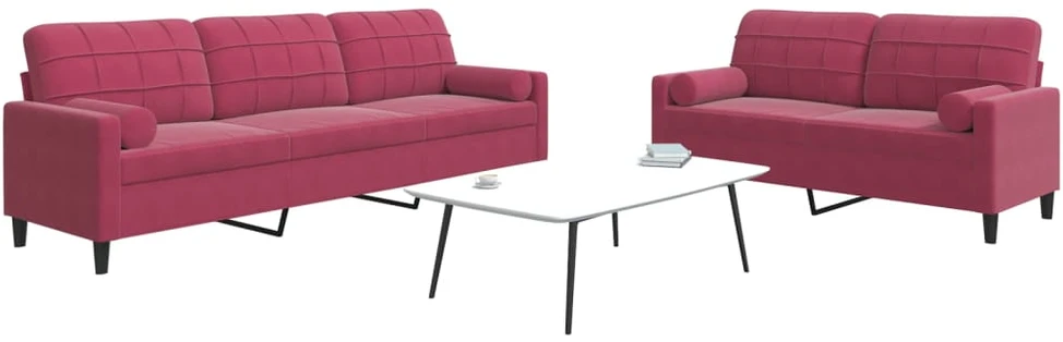 Sofa Sofos komplektas su pagalvėlėmis, 2 dalių, vyno, aksomas