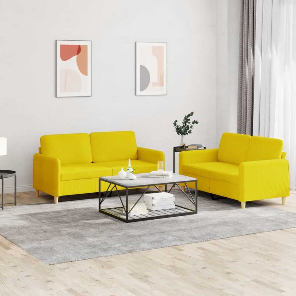 Sofa Sofos komplektas su pagalvėlėmis, 2 dalių, geltonas, audinys