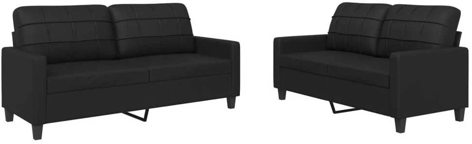 Sofa Sofos komplektas su pagalvėlėmis, 2 dalių, juodas, dirbtinė oda