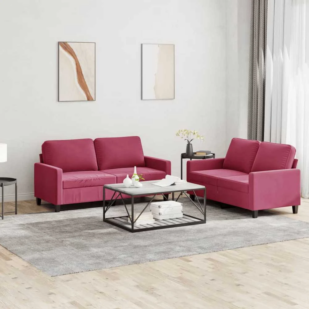 Sofa Sofos komplektas su pagalvėlėmis, 2 dalių, vyno, aksomas