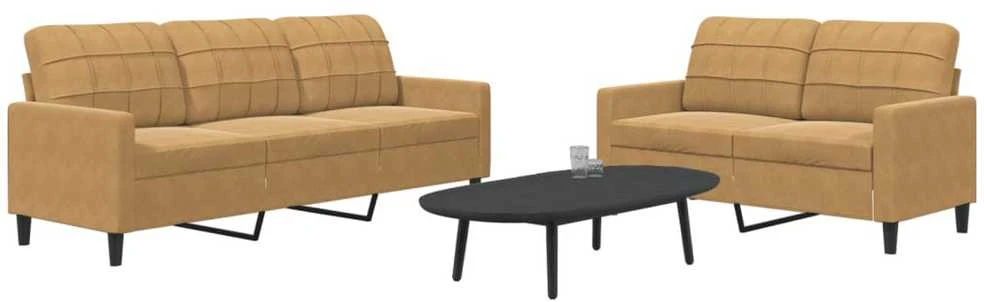 Sofa Sofos komplektas su pagalvėlėmis, 2 dalių, rudas, aksomas