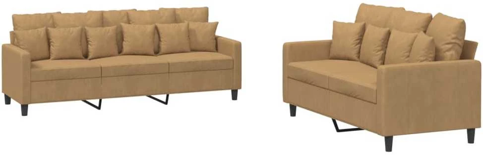 Sofa Sofos komplektas su pagalvėlėmis, 2 dalių, rudas, aksomas