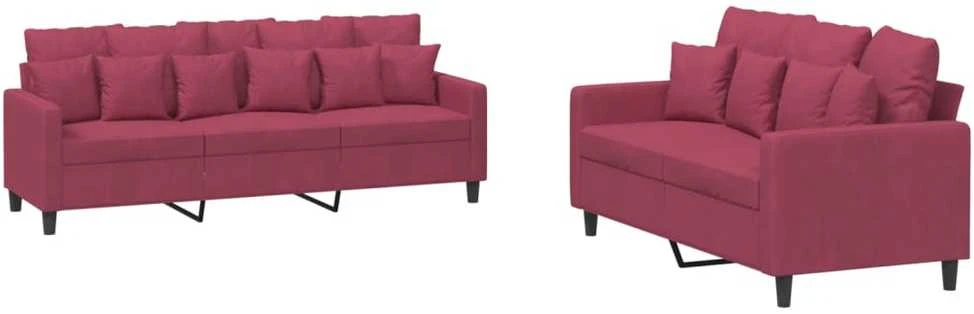 Sofa Sofos komplektas su pagalvėlėmis, 2 dalių, vyno, aksomas