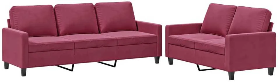 Sofa Sofos komplektas su pagalvėlėmis, 2 dalių, vyno, aksomas