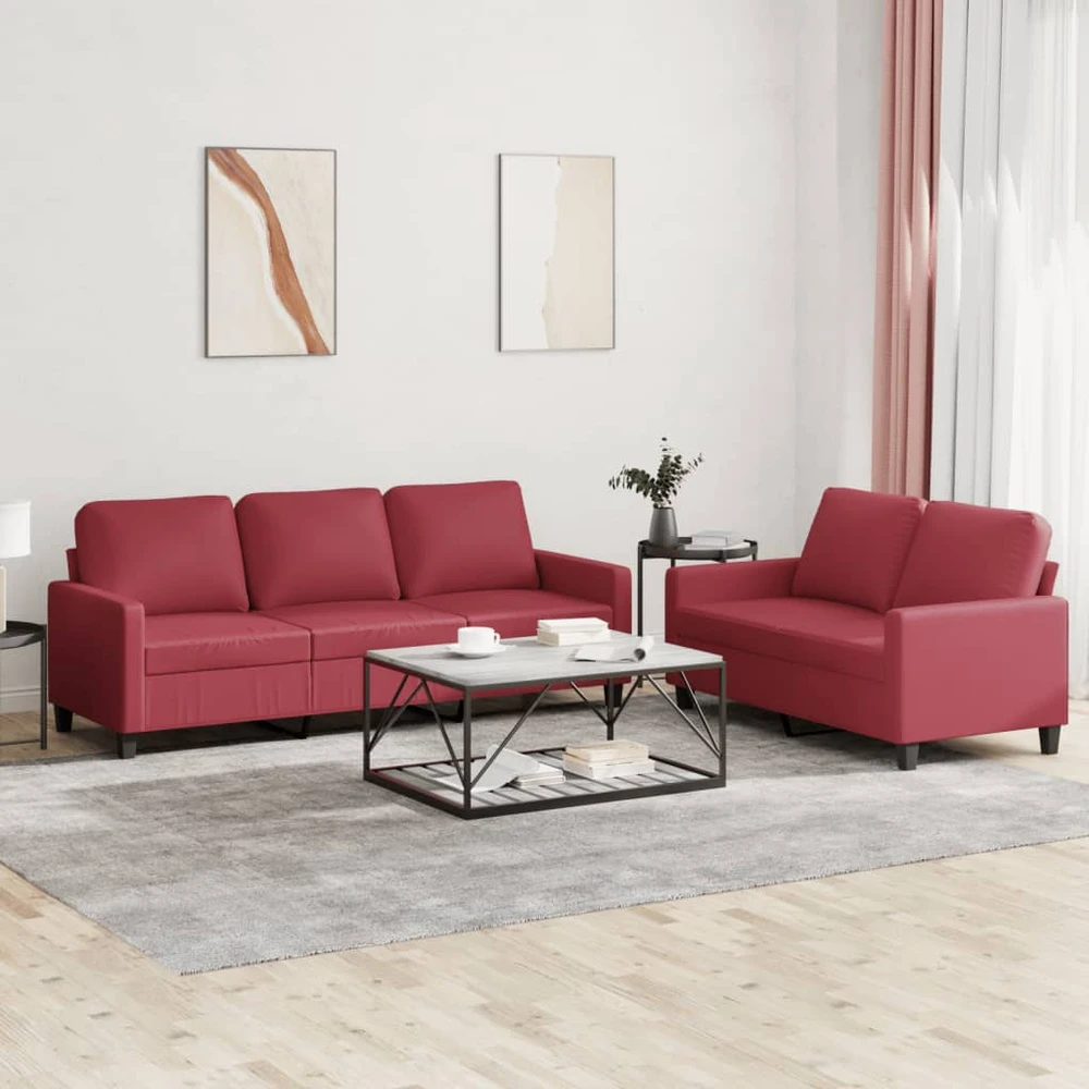 Sofa Sofos komplektas su pagalvėlėmis, 2 dalių, vyno, dirbtinė oda