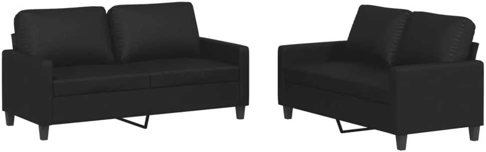 Sofa Sofos komplektas su pagalvėlėmis, 2 dalių, juodas, dirbtinė oda