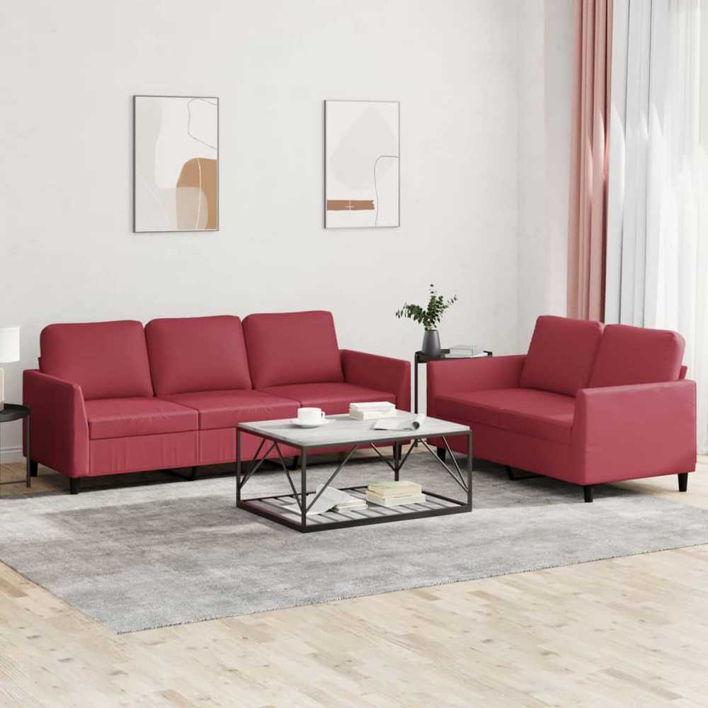 Sofa Sofos komplektas su pagalvėlėmis, 2 dalių, vyno, dirbtinė oda