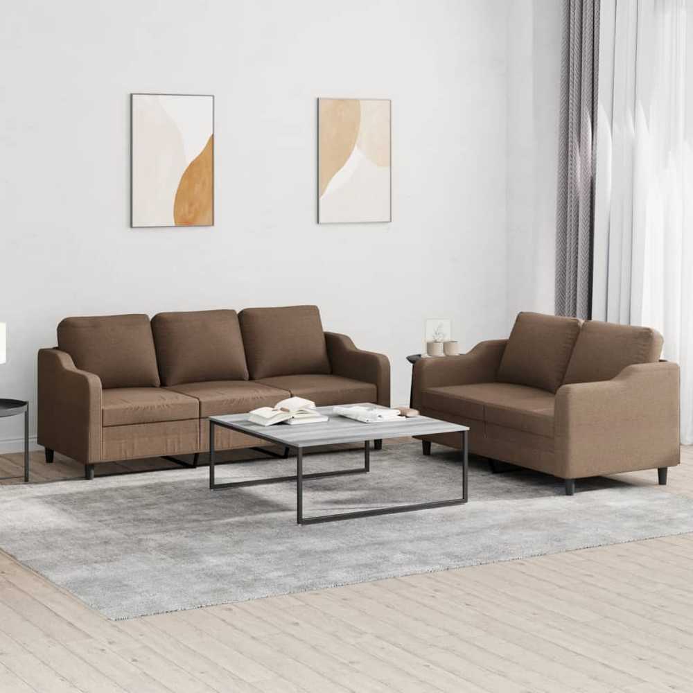 Sofa Sofos komplektas su pagalvėlėmis, 2 dalių, rudas, audinys