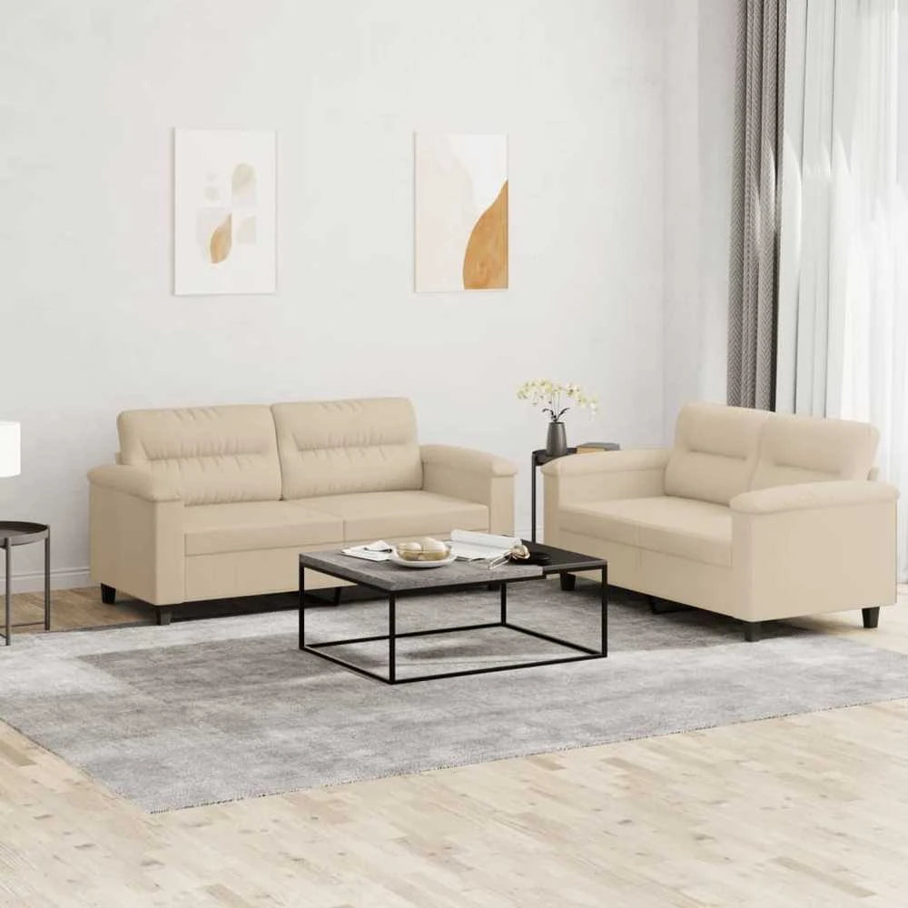 Sofa Sofos komplektas su pagalvėlėmis, 2 dalių, kreminis, audinys