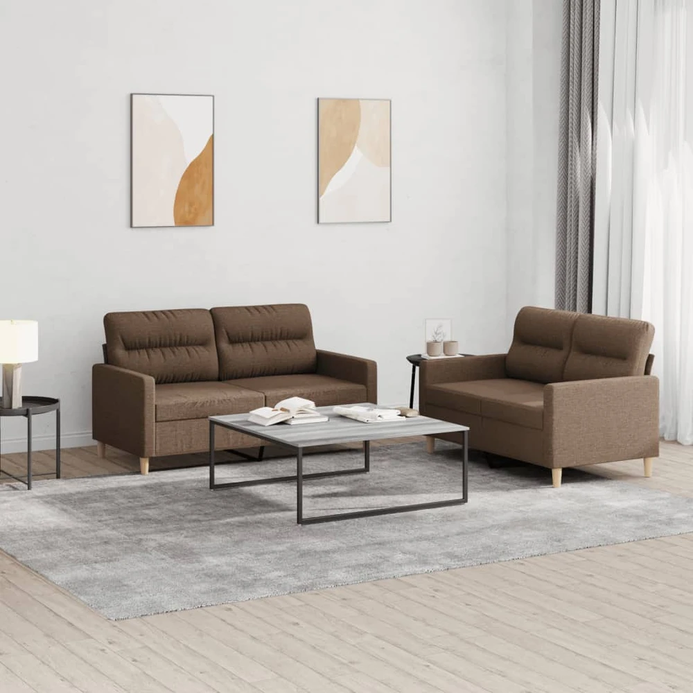 Sofa Sofos komplektas su pagalvėlėmis, 2 dalių, rudas, audinys
