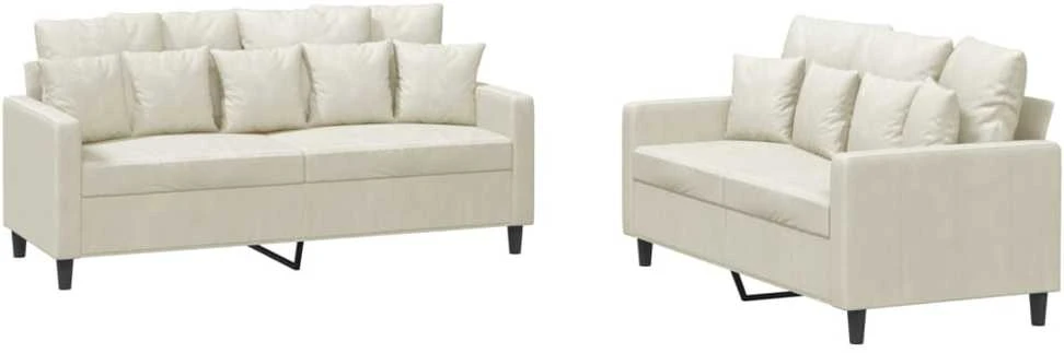 Sofa Sofos komplektas su pagalvėlėmis, 2 dalių, kreminis, aksomas