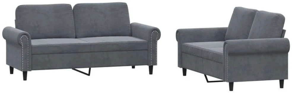 Sofa Sofos komplektas su pagalvėlėmis, 2 dalių, pilkas, aksomas